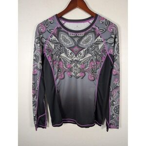 Athleta Shirt Womens Medium Gray Paisley Long Sleeve Raglan Performance Top